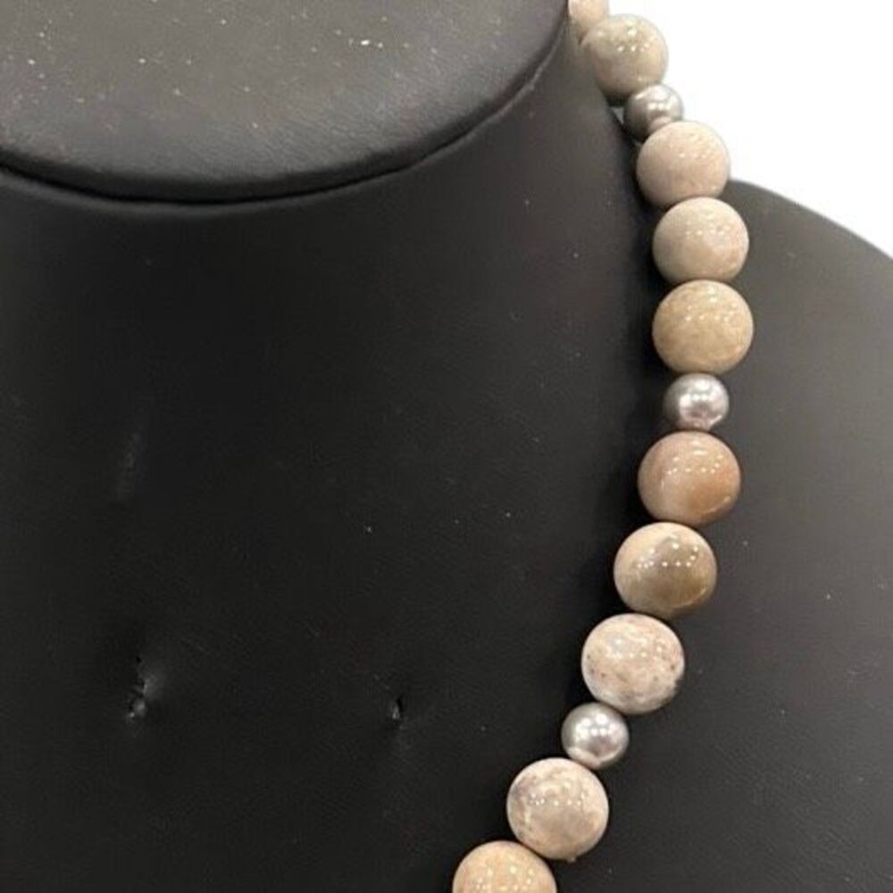 Vtg Bohemian Style Jasper Stone Beaded Necklace Women's 18" Tan Polished Beads - Picture 5 of 6
